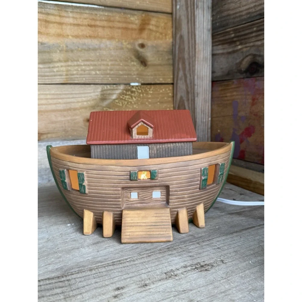 VNTG Caffco Ceramic NINE Piece Noah's Ark‎ Table Lamp Night Light With Animals
